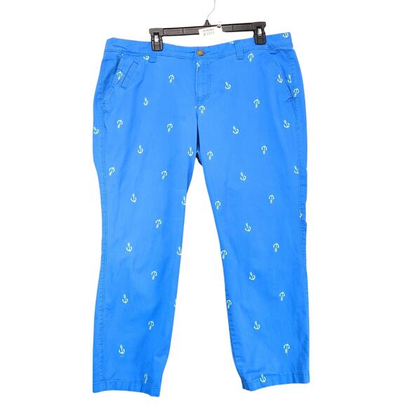Old Navy Pants - Old Navy Embroidered Anchor Crop Pants Women's 16 39x26" Blue Cotton Twill Beach